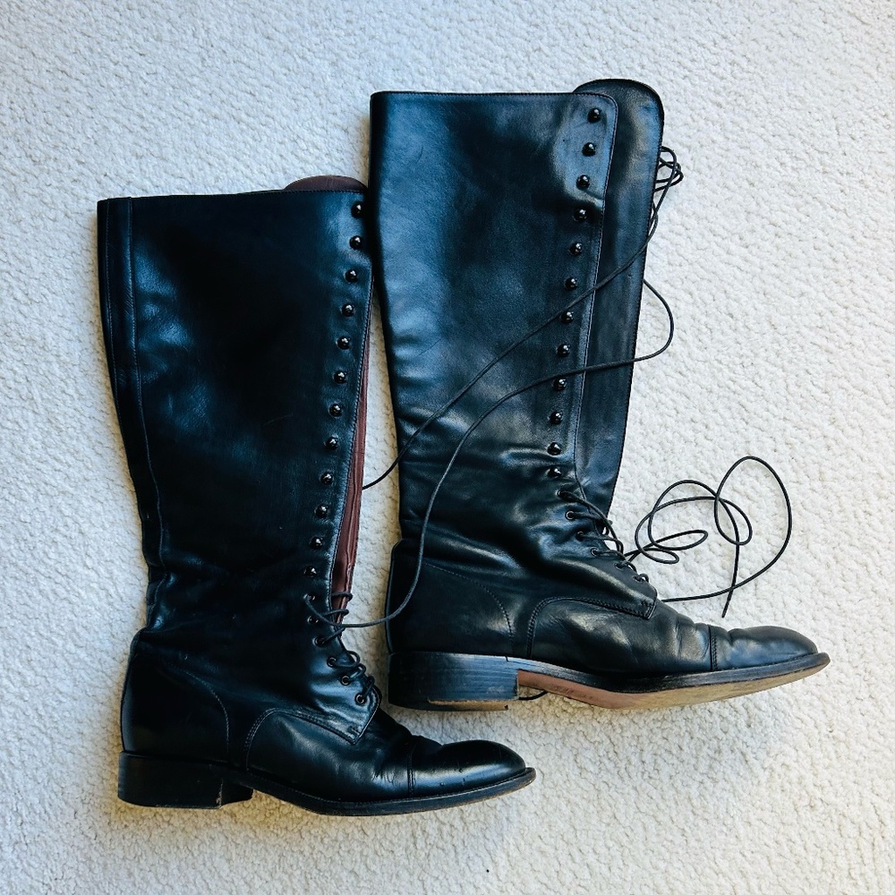 RUFFO vintage leather lace-up boot, black, size 41.